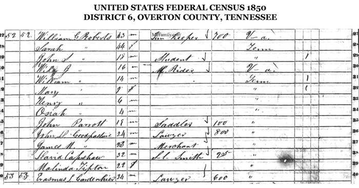  - NANCY ANN QUARLES BURTON 1850 CENSUS JAMES M GOODPASTURE